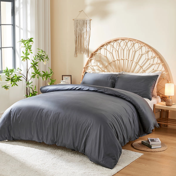 DOZ By SIJO 100% Long Staple Cotton Sheet Set - Sateen Weave, 300 Thread Count, 16" Deep Pocket, Hotel Comfort, 3pc (Fog, Queen)